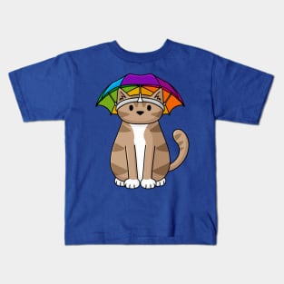 Umbrella Hat Cat Kids T-Shirt